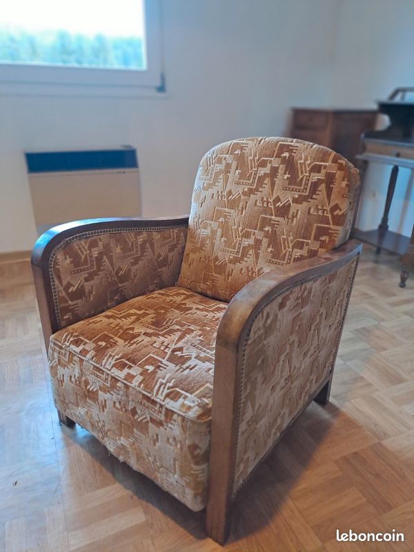 Fauteuil velours beige (image 1)