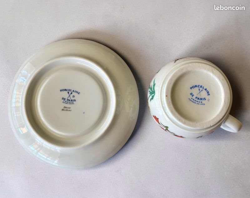 Ensemble Tasse et Soucoupe "Porcelaine de Paris" - Décor Herbier (image 4)