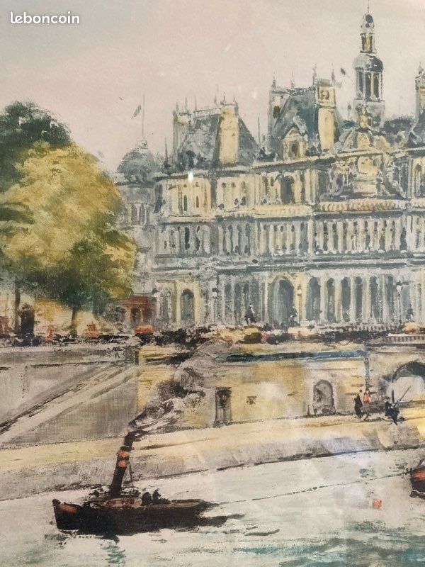 Lithographie ancienne signée Charles Blondin première moitié XXÈME. Vue de l hôtel de ville Paris (image 5)