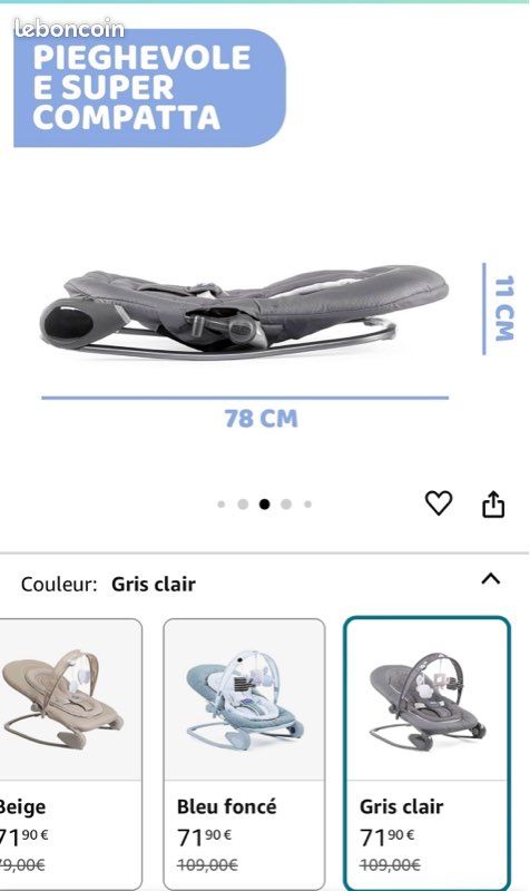 Transat chicco (sans la barre de jeux) (image 2)