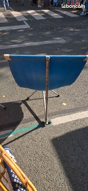 2 Fauteuil transamac vintage ancien Lafuma entièrement démontable orange et bleu (image 4)