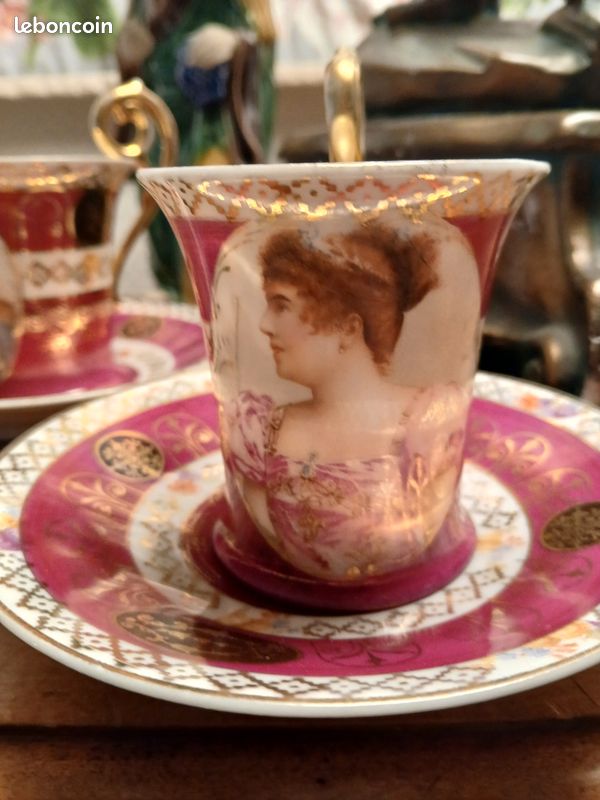 Lot 3 Tasses 2 Sous-Tasses Porcelaine Dorée Napoléon | Vaisselle Vintage France Parfait État