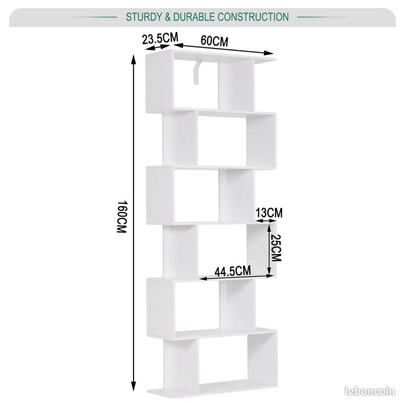 Bibliothèque Escalier 6 Niveaux – Étagère de Rangement Design Zigzag – Blanc Épuré – 60x160 cm (image 2)