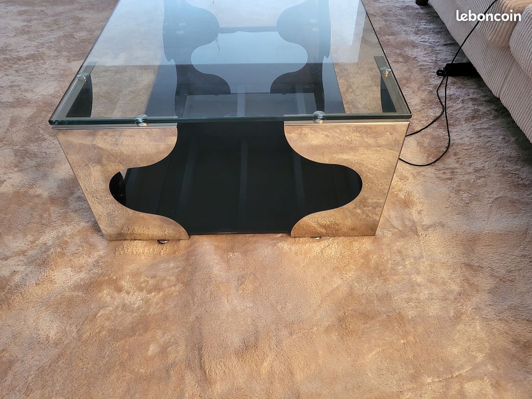 Tres belle table basse design verre et inox (image 3)