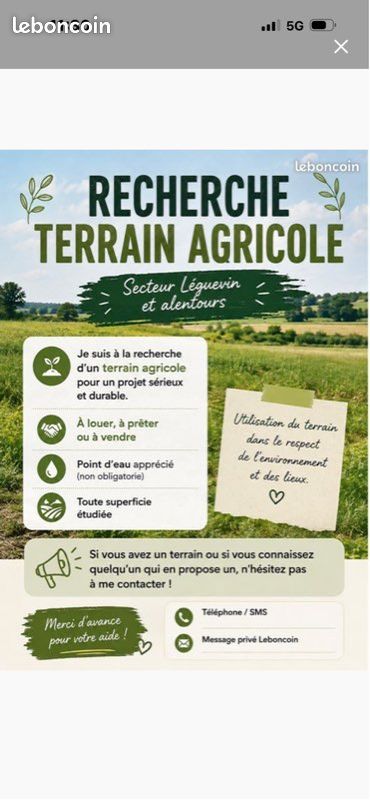 Demande pour terrain agricole · à Léguevin · 100 €