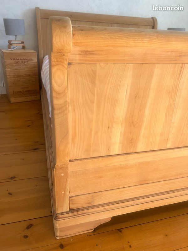 Lit traîneau en bois 140 × 200 – cadre de lit – style campagne chic (image 2)