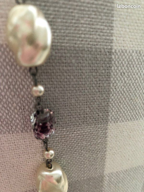 Collier Sautoir Ancien Perles De Murano Et Améthyste - Style Bohème Doré - Occasion