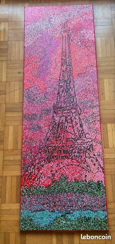 Grand tableau Tour Eiffel à paillettes – création artisanale 120 × 40 cm (image 1)