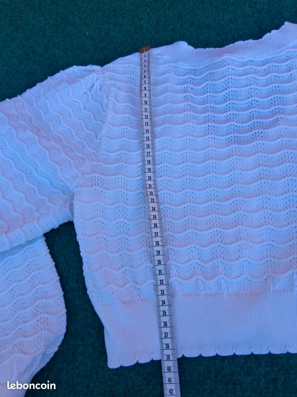 Boléro Zara Femme S - Cardigan court blanc ajouré vagues - Crop gilet boutonné - 39cm (image 6)