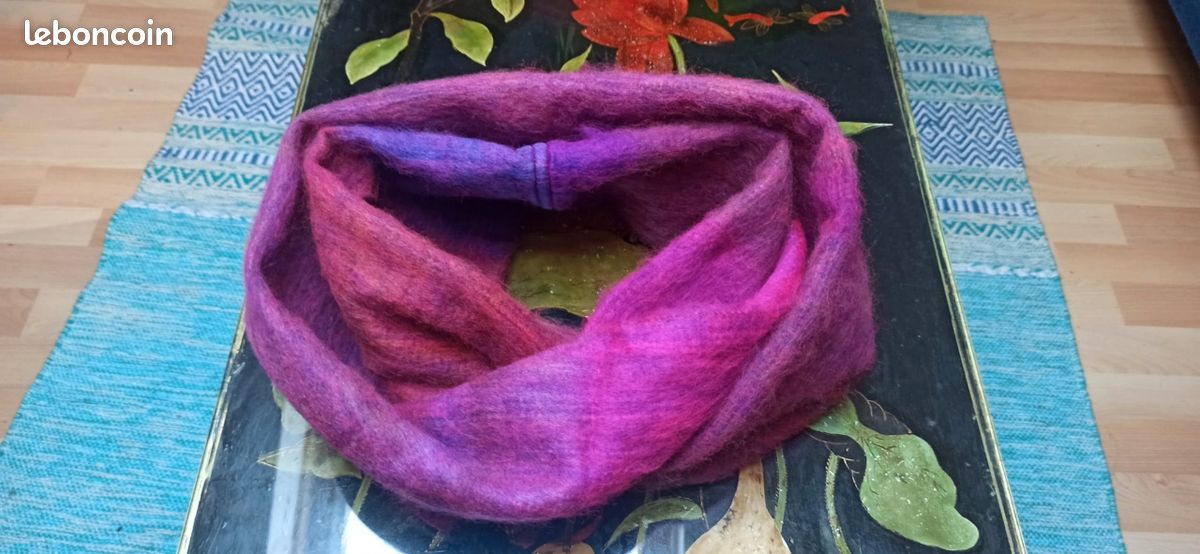 Écharpe double snood violette en alpaga (n°2) (image 1)