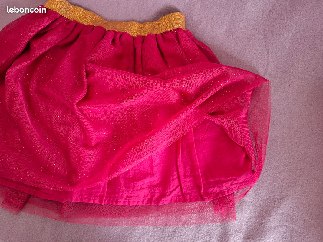 Jupe Fille Atmosphere Taille 6 - Or Et Rose - Plissée Longueur Genou - Occasion Très Bon état
