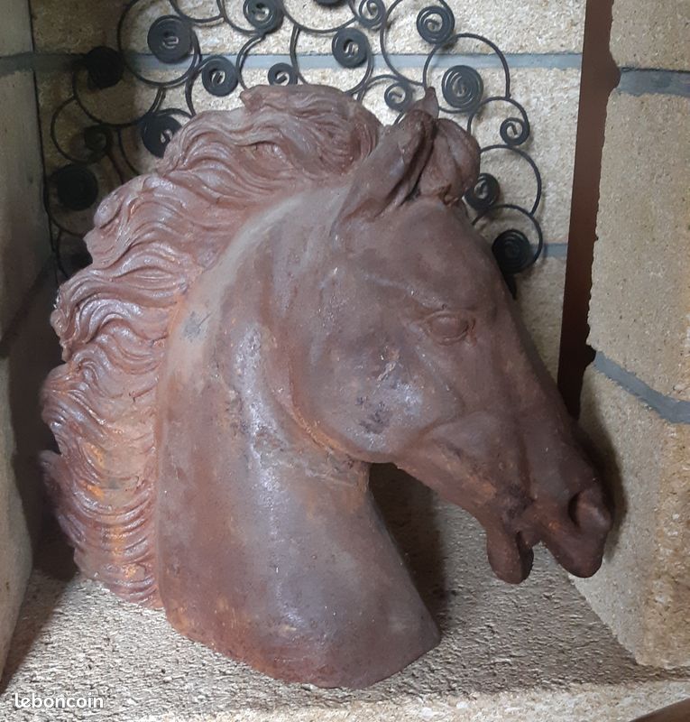 FIGURINE DE BUSTE de tête de cheval architechtural en bois antique