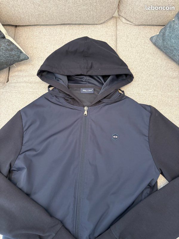 Veste / Sweat à capuche zippé Eden Park Bi-matière - Marine/Noir - Taille S (image 2)