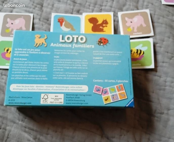Loto Animaux Familiers Ravensburger - Jeu Éducatif 2 Ans+, 5 Planches, 30 Cartes - Observation Et Mémoire
