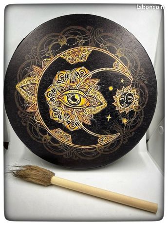 Instrument Méditation Son Chaman Pour Adultes - Conception Décoration Tambour Chamanique Fait à La Main 25 Cm - Shamanic Sound Healer Shaman Drum, Leather And Wood Instrumental Tambour De Méditation Fait Main