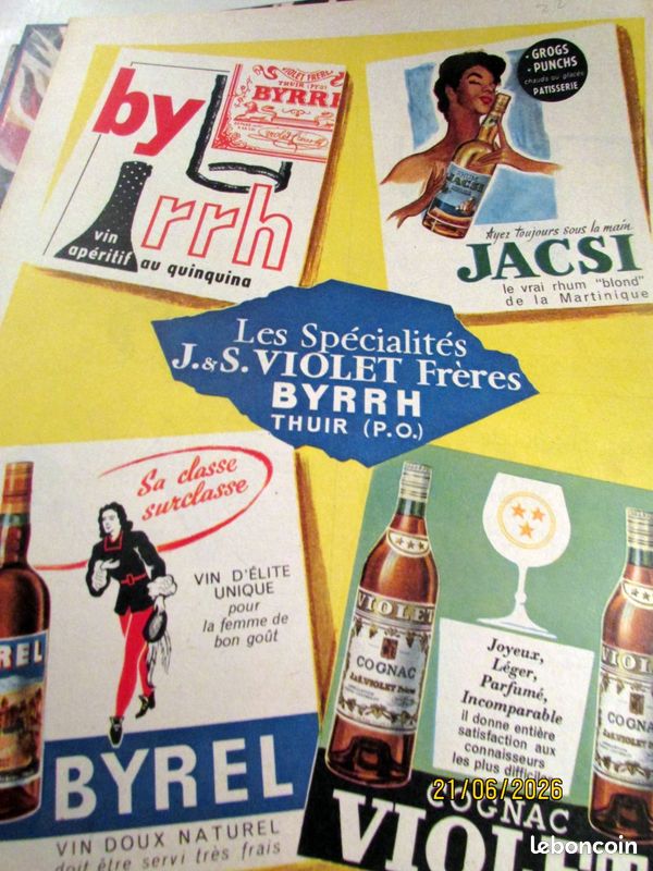 Alcool rhum cognac liqueur byrrh lot de v20 publicites anciennes (image 17)