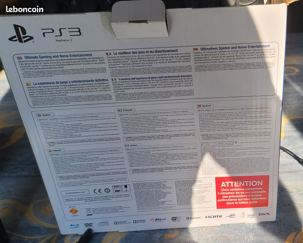 Console PS3 Ultra Slim 500 Go Sony 1 manette sans fil Dualshock 3 +6 jeux + tous les câbles très bon état peu servis livraison possible ou remise en main propre emballage d'origine (image 8)