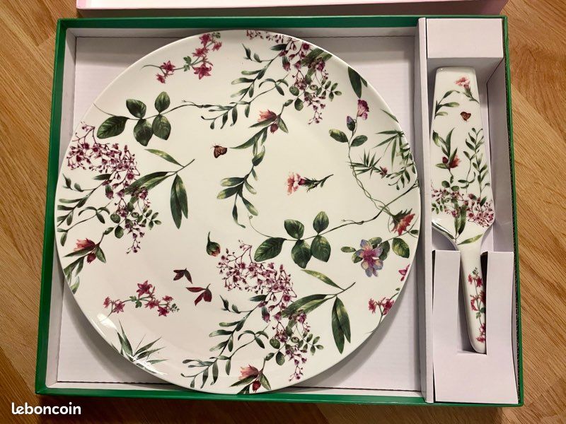 Tutti Fiori Plat à Tarte Et Pelle En Porcelaine 30cm Blanc - Motif Coloré Collection Tutti Fiori