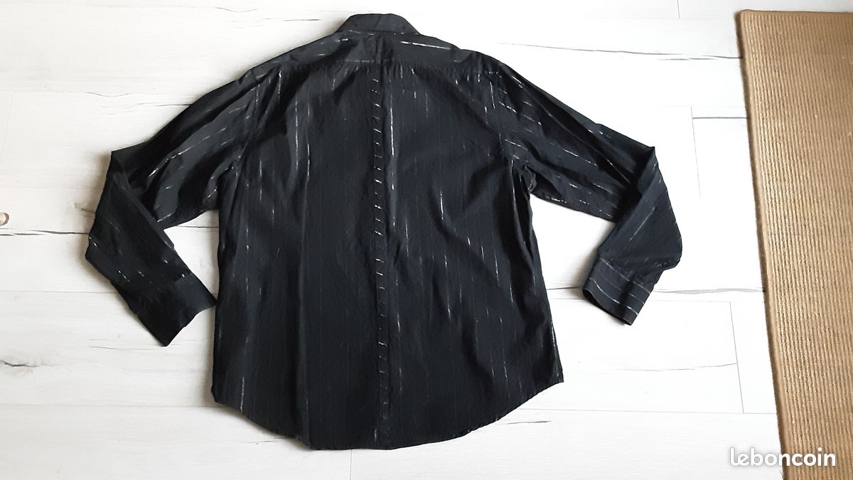 Vêtement homme chemise noire liserés argenté brillant manches longues Guess XL (image 5)