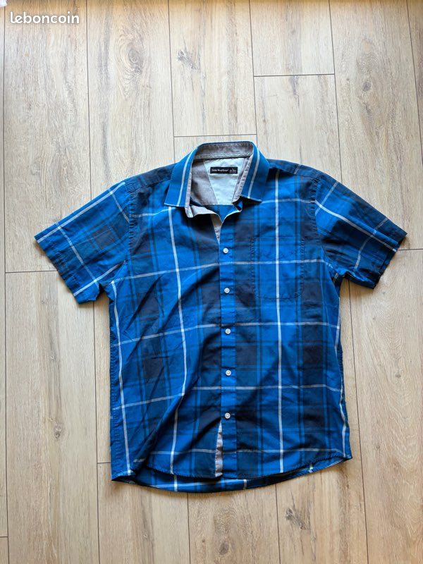 Chemise homme manches courtes à carreaux bleus Cedar Wood State - Taille L - Bon état (image 1)