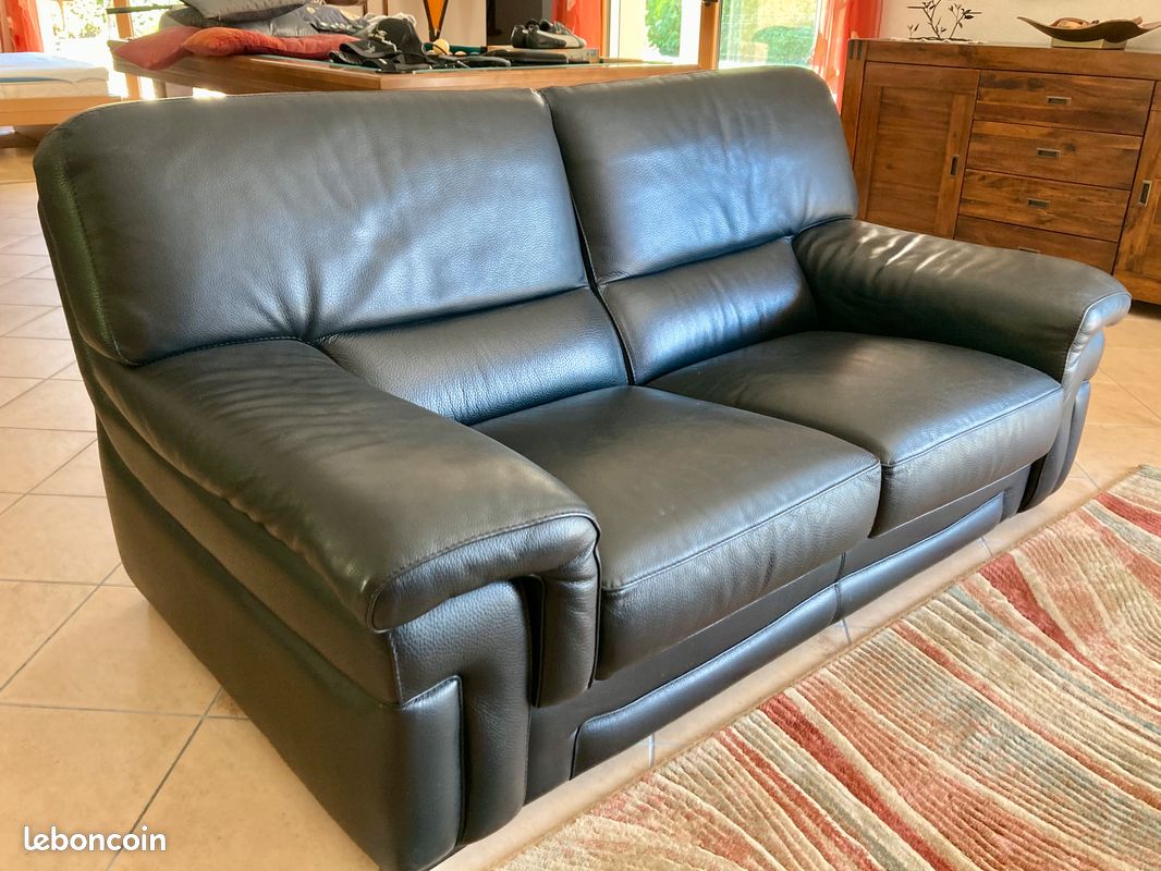 Canapé en cuir de buffle noir Roche Bobois (image 1)