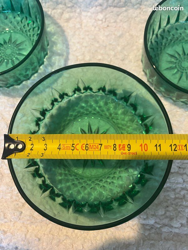 Lot Vaisselle Vintage Arcoroc Vert Translucide - Plat Saladier + 3 Ramequins - Verre Français