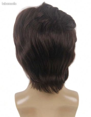 Perruque Synthétique Mulet Homme Marron - Courte Avec Frange + Bonnet