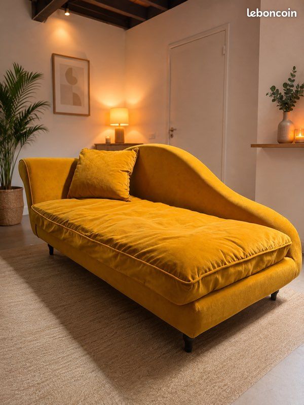 Méridienne contemporaine velours moutarde – style haut de gamme (image 1)