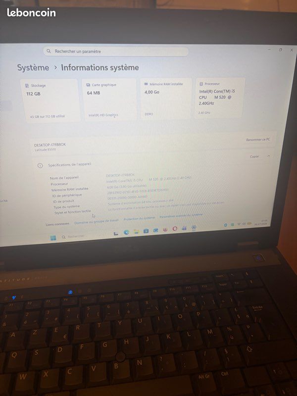 Ordinateur portable dell latitude e5510 sous Windows 11 professionnels (image 6)