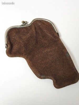 Porte-monnaie Clipsé En Cuir Vintage TBEG Années 60 - Occasion, Noir, Style Rétro
