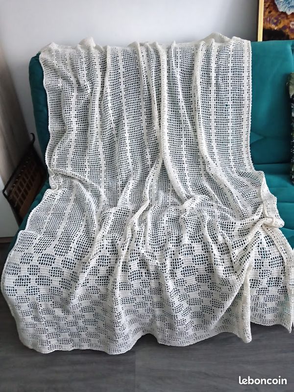 Rideau maille crochet fait main coton écru (image 1)