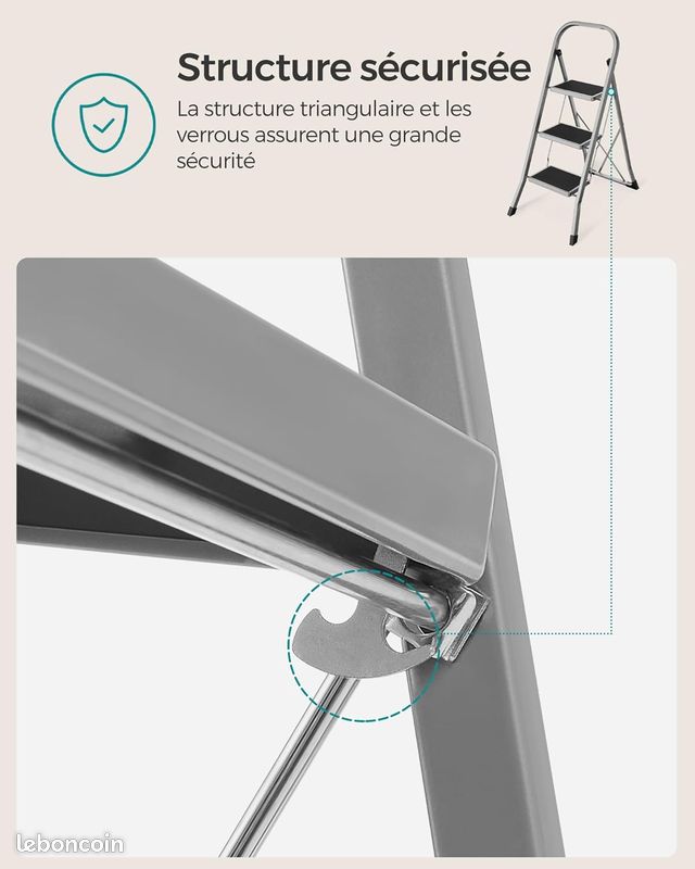 Marchepied 3 Marches - Pliable, Escabeau, Verrou de Sécurité, Facile à Ranger, Charge 150 kg, Gris Tourterelle (Hauteur : 117cm) - Neuf – Livraison gratuite en Europe ⭐ ⭐ ⭐ (image 5)