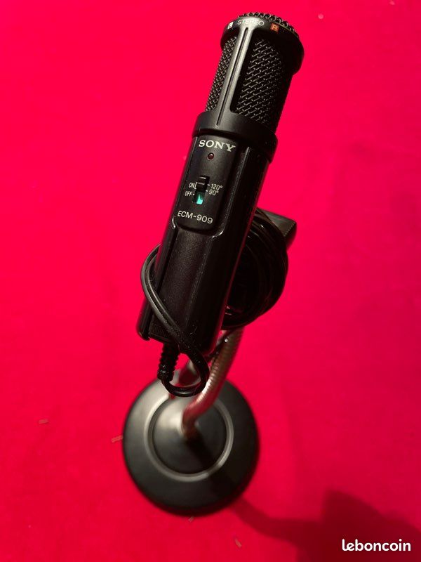 Ancien Microphone Sony ECM-250 Avec Trépied, Vintage Japon, Gris, Neuf Ouvert