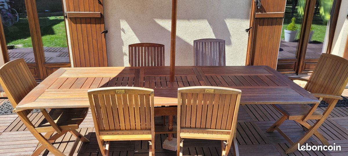 Ensemble TECK: table + 6 chaises + 2 fauteuils + 2 chaises longues + parasol (image 2)
