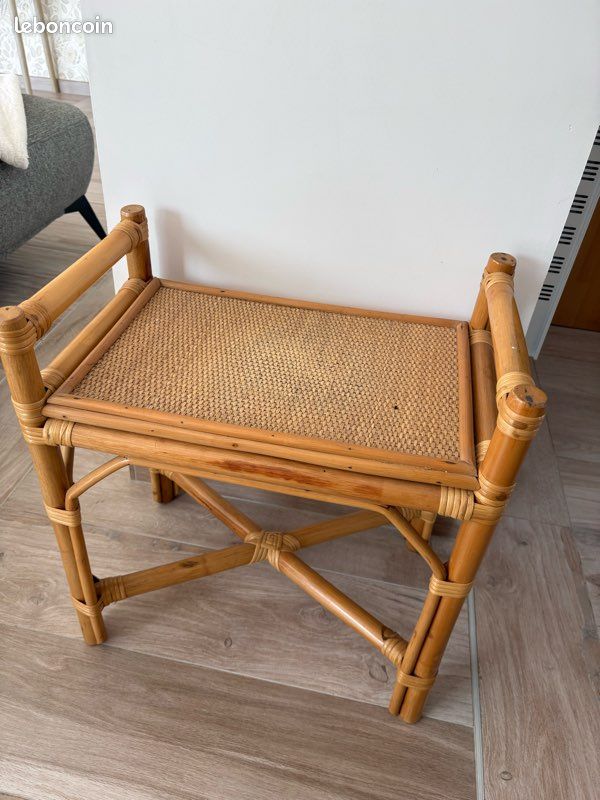 Table d appoint meuble banc bambou bois vintage (image 2)