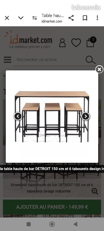 Table Haute De Bar Design Industriel Avec 6 Chaises - DETROIT