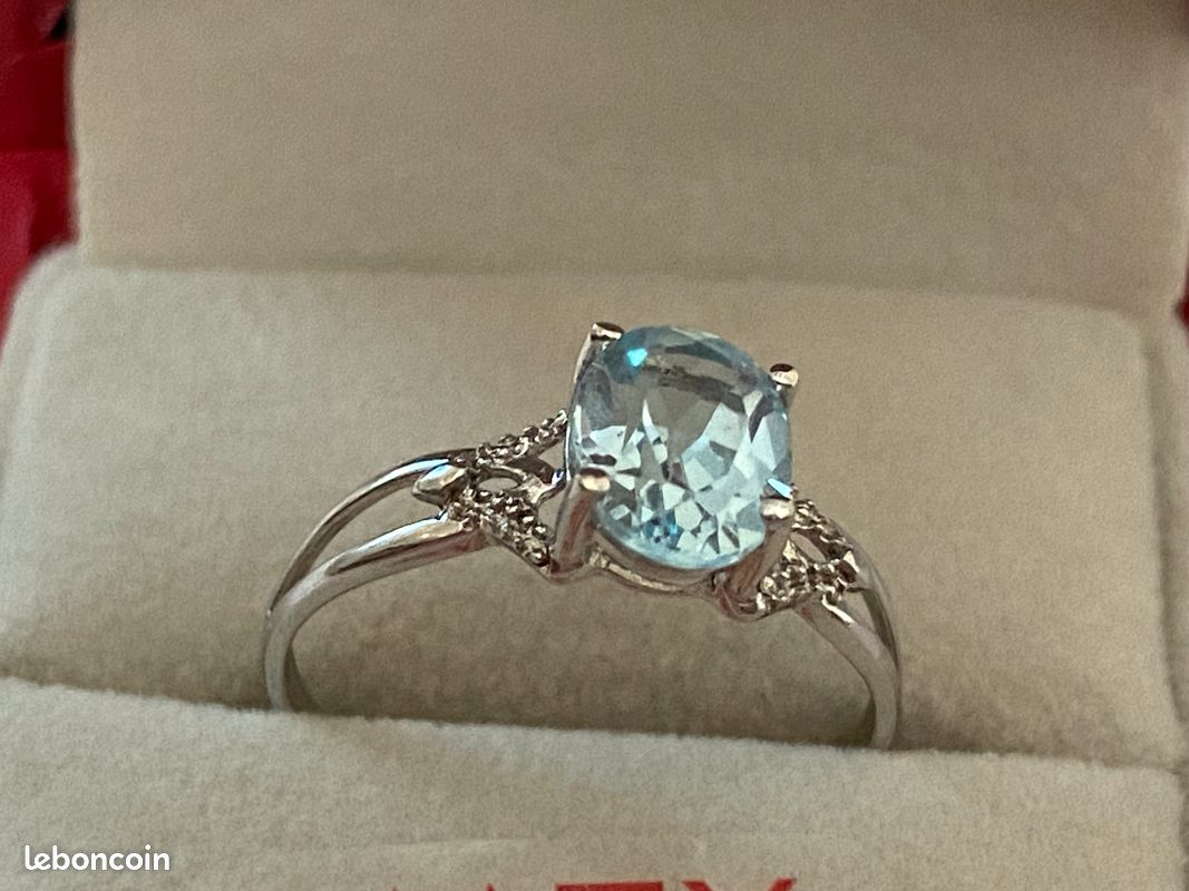 Bijoux Maty Aigue Marine Bague Neuve Or Blanc 18 Carats 750