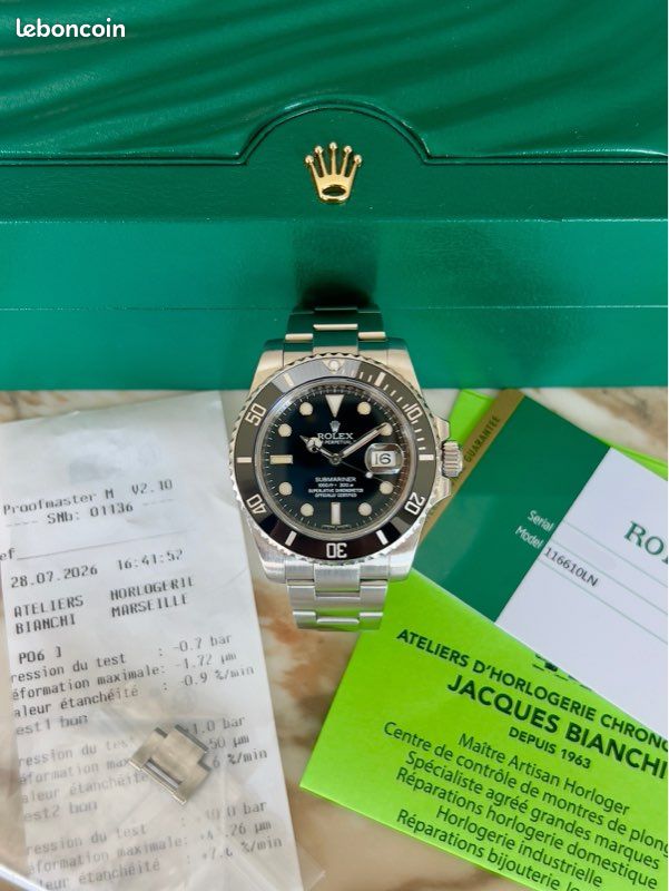 Rolex Submariner 116610LN 2019 Full Set révisée Bianchi Marseille montre automatique homme luxe plongée Oyster acier cadran noir lunette céramique boîte papiers maillons étanchéité (image 6)