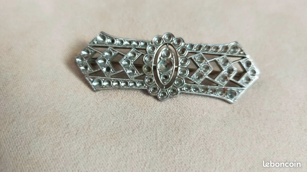 Broche Ancienne émaillée - Bijou Vintage Doré - Occasion