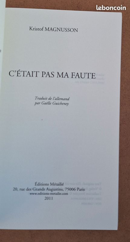 C'était pas ma faute Par Kristof Magnusson - NEUF (image 2)