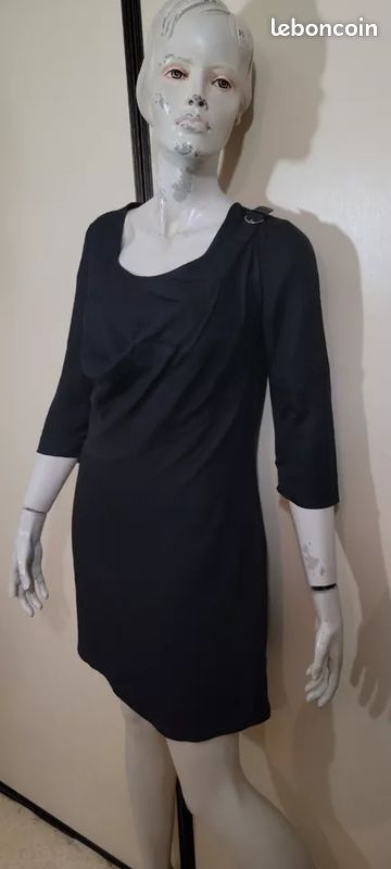 Robe IKKS Noire Doublée Manches 3/4 - Taille 38 - Occasion Très Bon état
