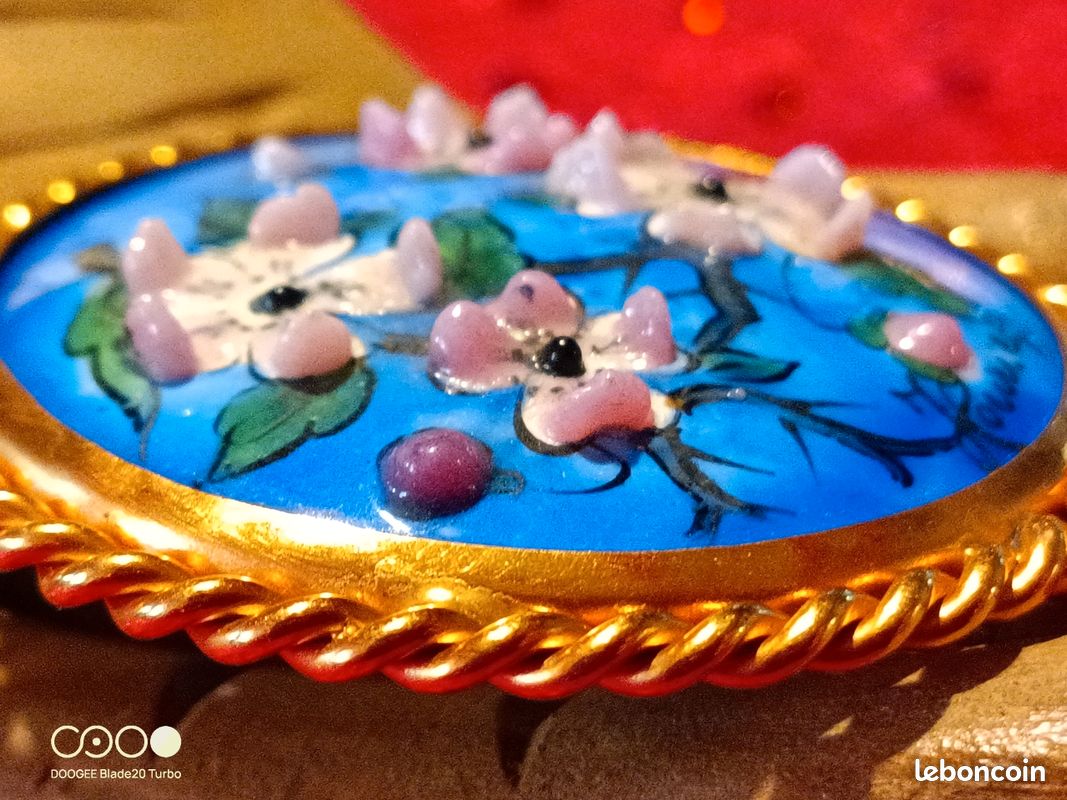 Grande Broche Pendentif Fleur En émaux - Bijou Vintage Unique, Créateur D'art, Très Bon état