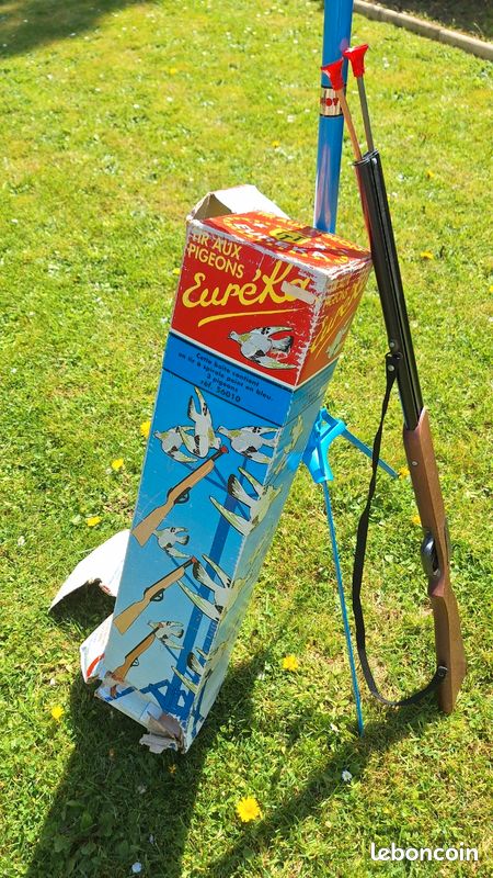 Jeu De Tir Pigeons Ancien NORDY Metal Bleu + Fusil Bois Jouet Vintage #C463