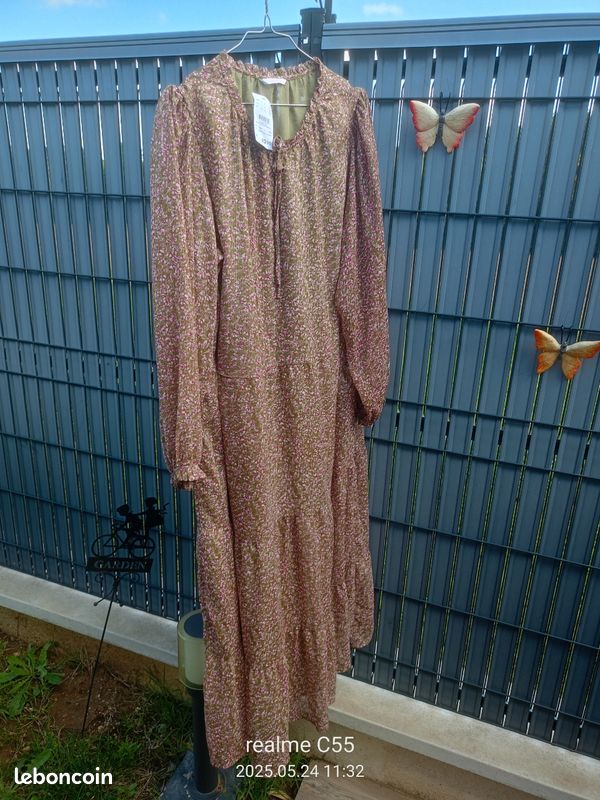 Robe Longue Camaïeu Taille M - Couleur Rose Antique, Uni - En Polyester/élasthanne - Neuve Avec Petites Imperfections