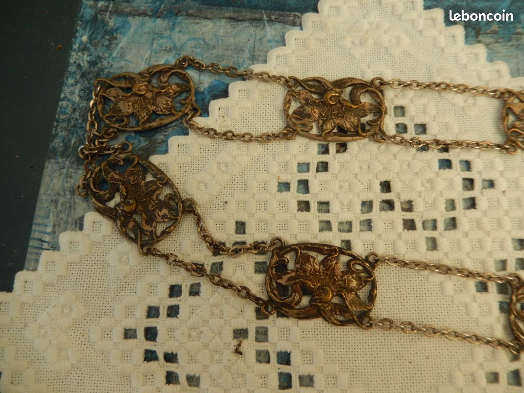 Ceinture Art Nouveau - métal argenté - plaques ajourées motif floral (image 7)