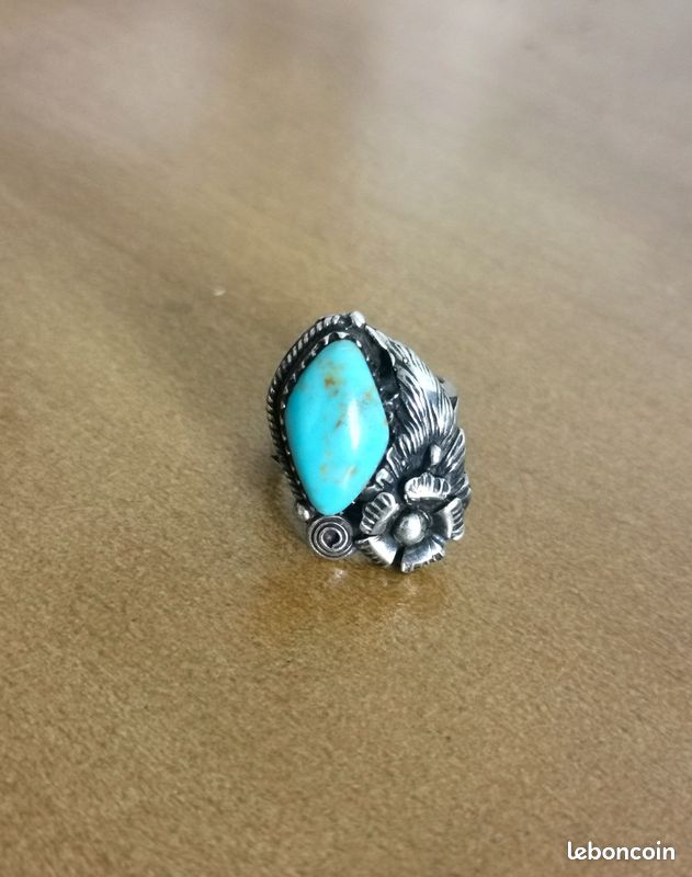 Bague Ancienne Navajo En Argent Et Turquoise - Morensi, Arizona (années 1920-1930) - Unisexe