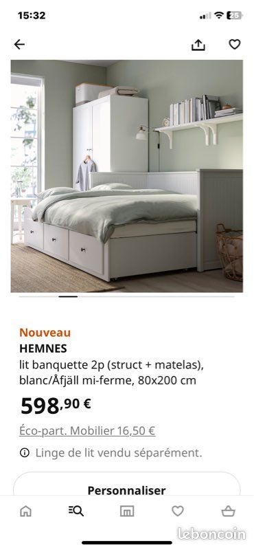 Lit hemnes blanc avec deux matelas (image 3)