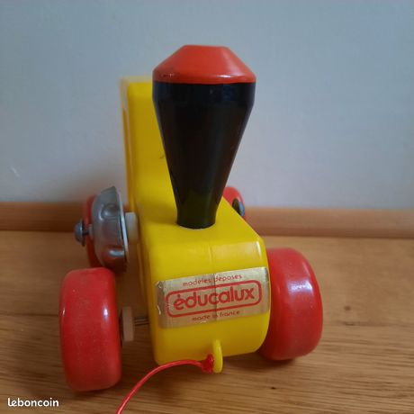 Jouet à Tirer Ancien – Chien En Voiture Educalux – Bois, Plastique & Métal – Années 60/70