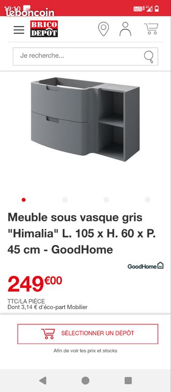 Meuble sous vasque gris "Himalia" L. 105 x H. 60 x P. 45 cm - GoodHome neuf (image 2)