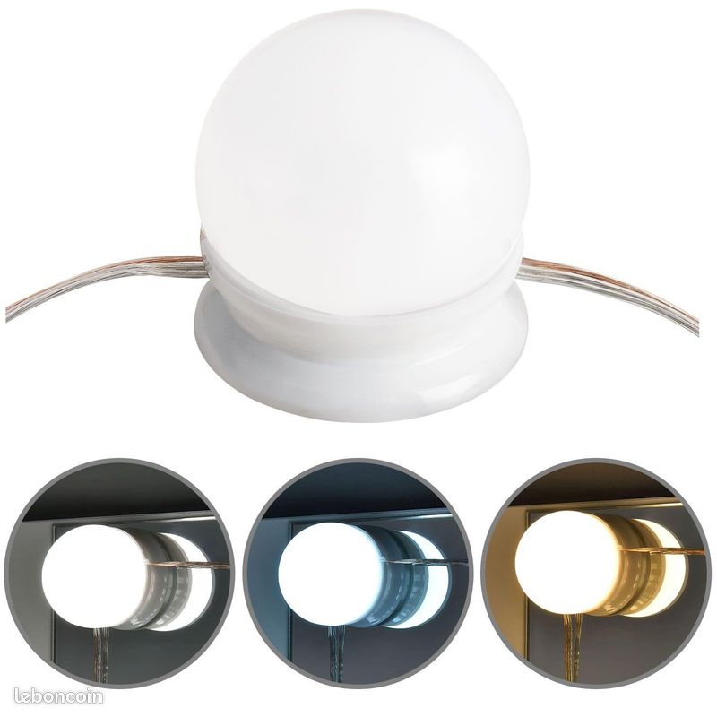 Coiffeuse Angle Bois Blanc - Éclairage LED - Miroir - Tiroirs - Planches - Table de Maquillage Moderne (image 4)